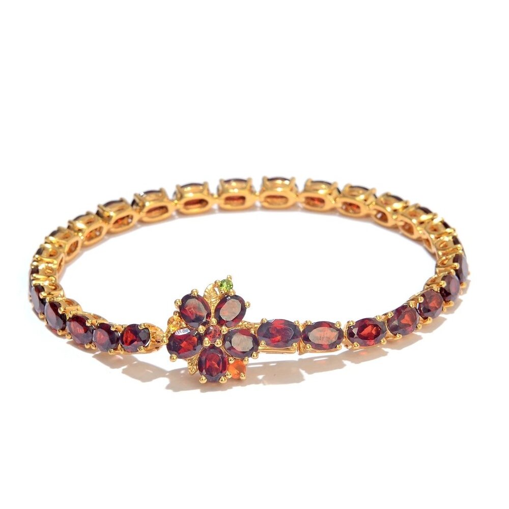 Yellow Gold Rhodium Plated Sterling Silver Bracelet Adorned With Russian Diaopsi
